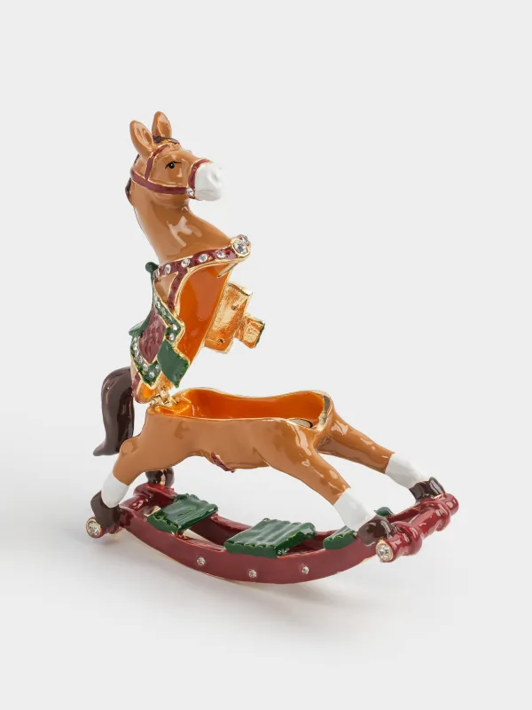 Шкатулка, 10х8 см, металл, коричневая, Лошадка, Antique horse, image-1