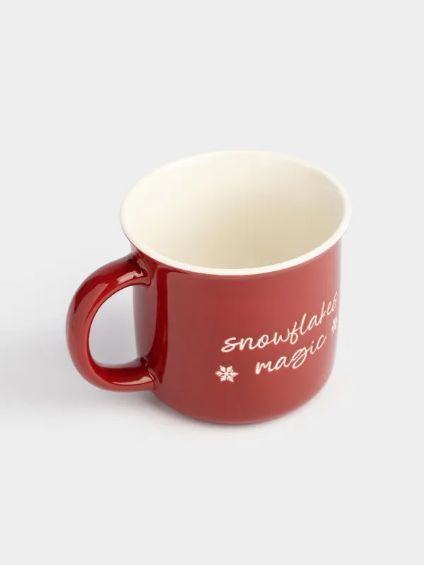 Кружка, 370 мл, фарфор N, бордовая, Snowflakes magic, Mug title, image-1