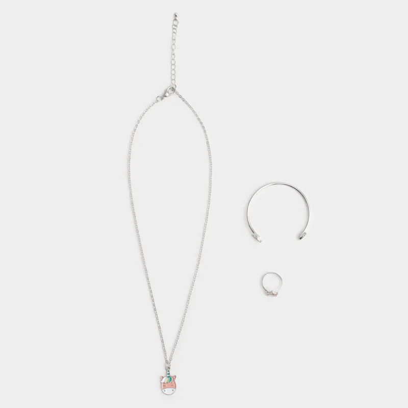 Набор украшений, 3 пр, детский, цепочка/браслет/кольцо, металл, Единорог, Unicorn