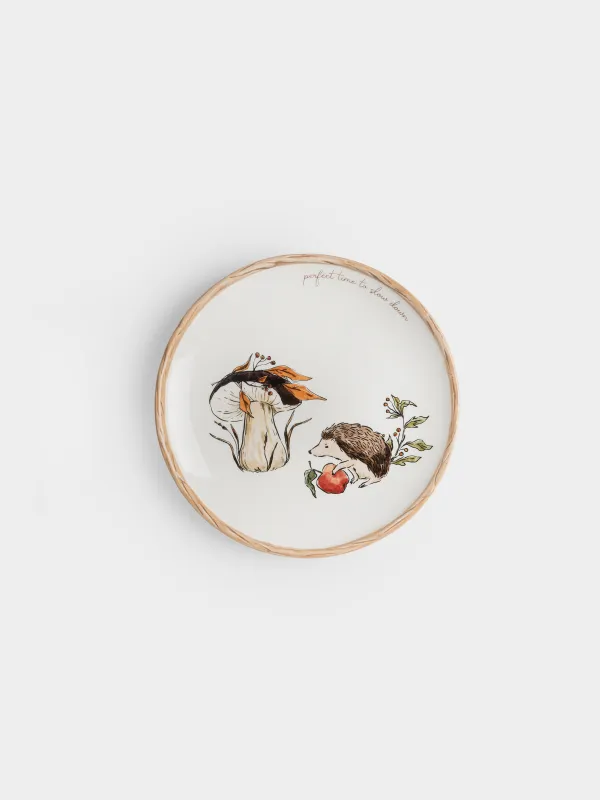 Тарелка закусочная, 22 см, Еж с яблоком и гриб, Forest hedgehog, image-0