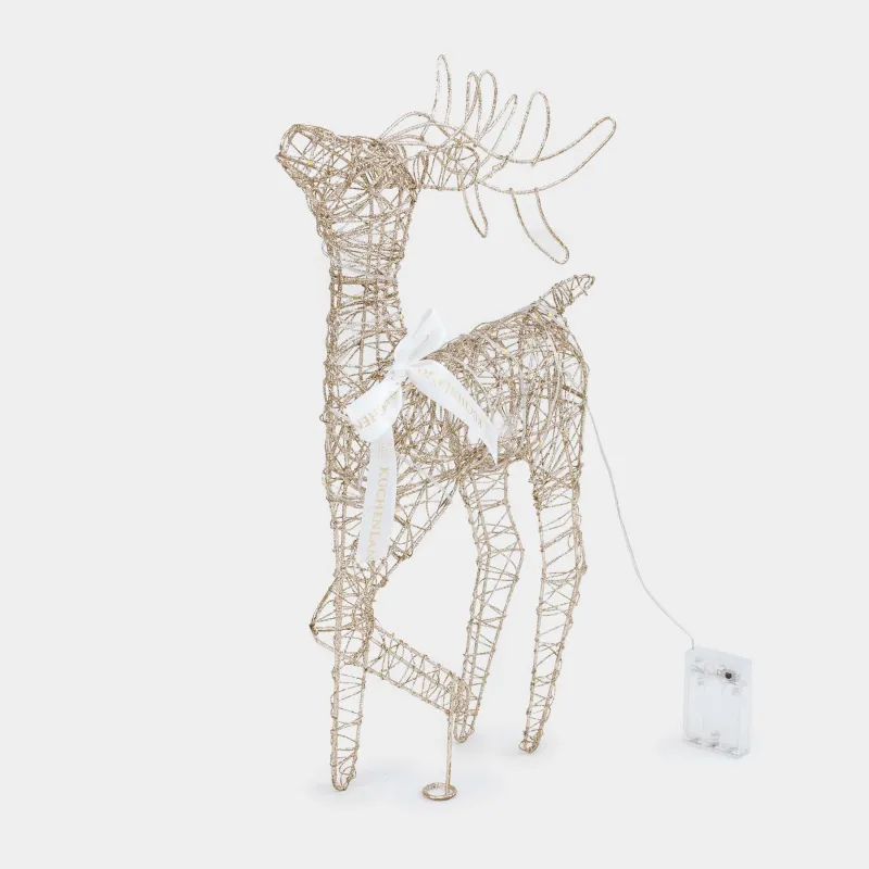 Статуэтка с подсветкой, 51 см, металл, золотистая, Олень с бантом, Deer sparks, image-2
