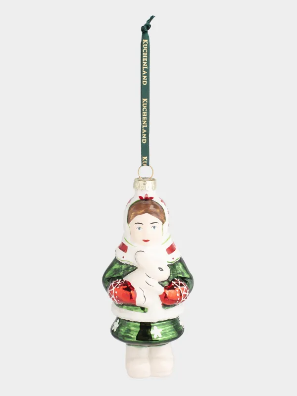 Игрушка елочная, 6х12 см, стекло, Девочка с зайчиком, Figure christmas, image-2