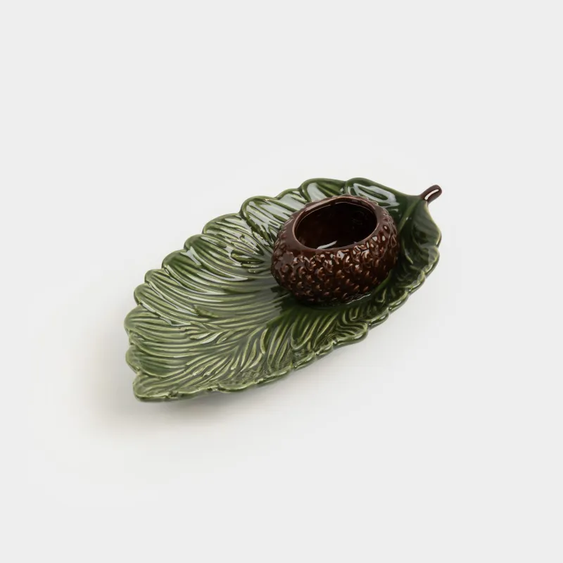 Блюдо, 24х13 см, с соусником, керамика, зеленое, Шишка на еловой ветке, Forest whispers