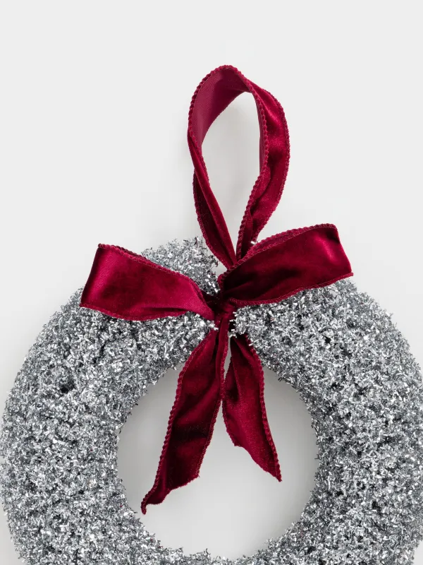 Венок рождественский, 30 см, пластик/металл, серебристый, Бант, Frosty sparks, image-2