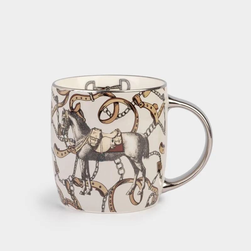 Кружка, 380 мл, фарфор N, серо-серебристая, Лошадь, Horse silver