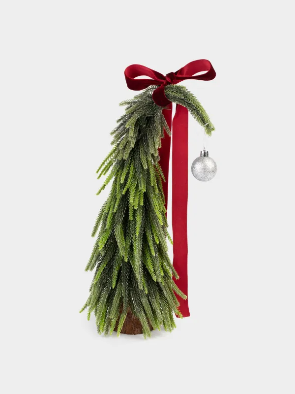 Ель искусственная, 41 см, полиэтилен, Ель с красным бантом и шаром, Conifer curved, image-3