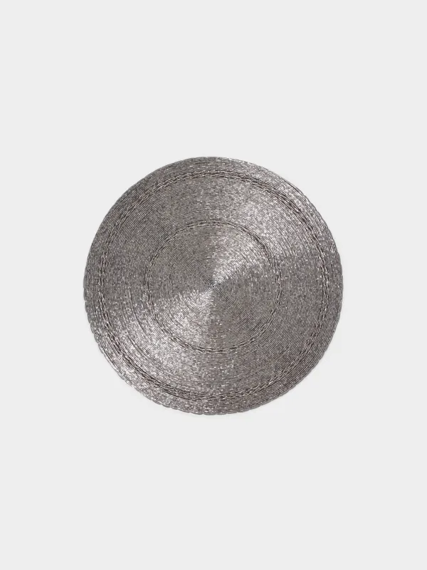 Салфетка под приборы, 36 см, бисер, круглая, темно-серая, Shiny beads, image-0