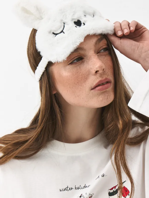Маска для сна, 18 см, полиэстер/искусственный мех, бежевая, Зайка, Rabbit, image-0