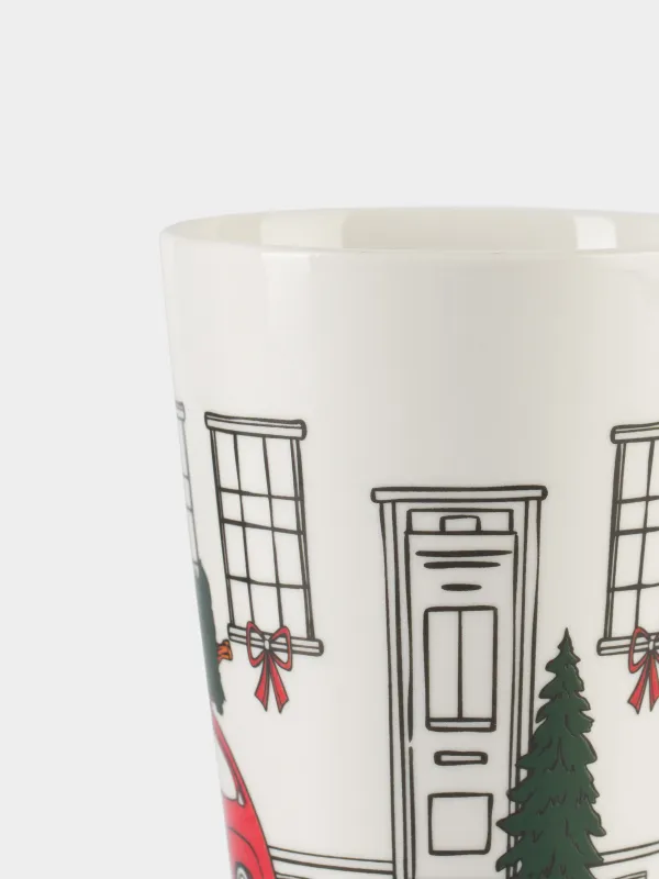 Кружка, 420 мл, фарфор N, белая, Машина с елкой, Red car, image-3