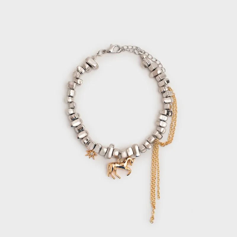 Браслет, 16 см, с подвесками, металл, серебристо-золотистый, Лошадь, Jewelry horse