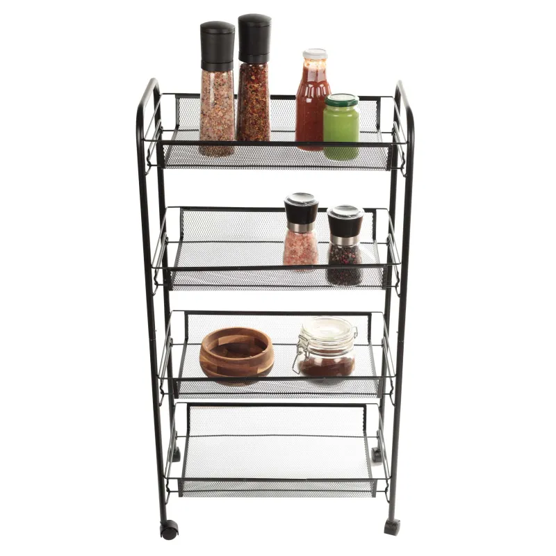 Этажерка, 4-х ярусная, 44х26х83 см, на колесах, металл, черная, Compact black, image-4
