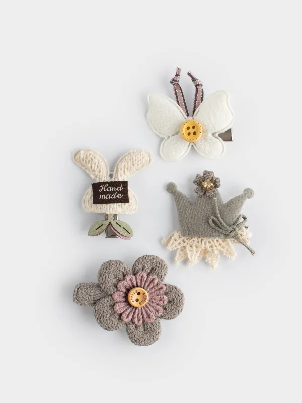 Набор заколок для волос, 3 см, 4 шт, детский, полиэстер/пластик, молочный, Бабочка, Wooly, image-1