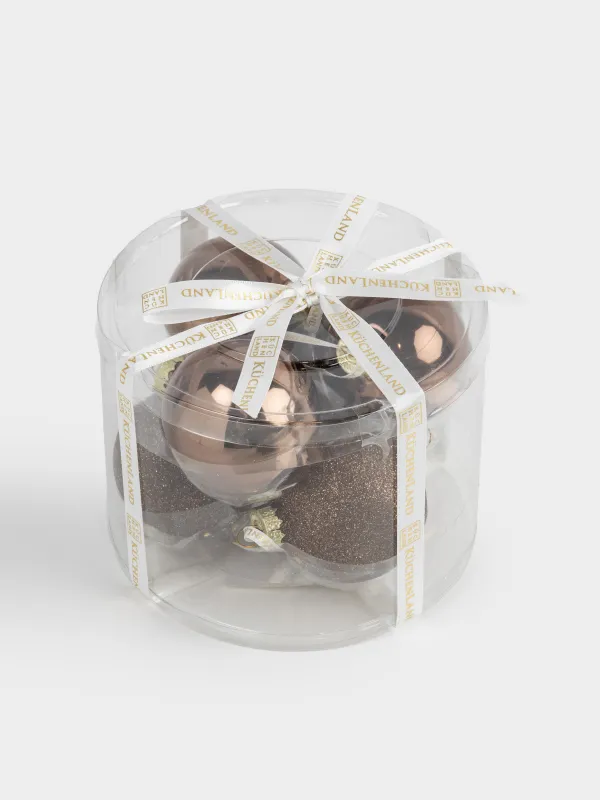 Набор елочных игрушек, 6 см, 6 шт, стекло, с блестками, бронзовый, Шар, Ball sparkle, image-4