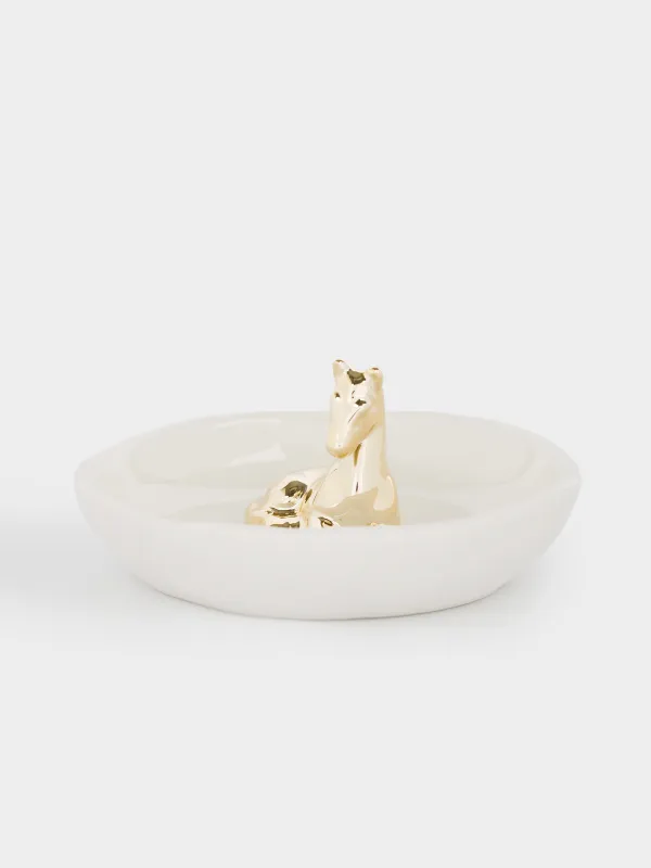 Держатель для украшений, 12х6 см, фарфор P, молочно-золотистый, Лошадь, Horse gold, image-0