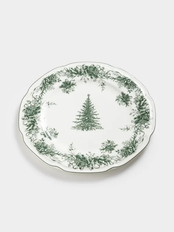 Тарелка обеденная, 26 см, фарфор N, бело-зеленая, Елка, Winter lace, image-1