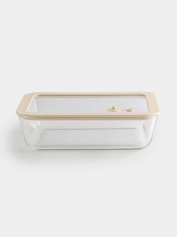 Контейнер, 1,4 л, с клапаном, стекло Т/силикон, прямоугольный, бежевый, Verre, image-0