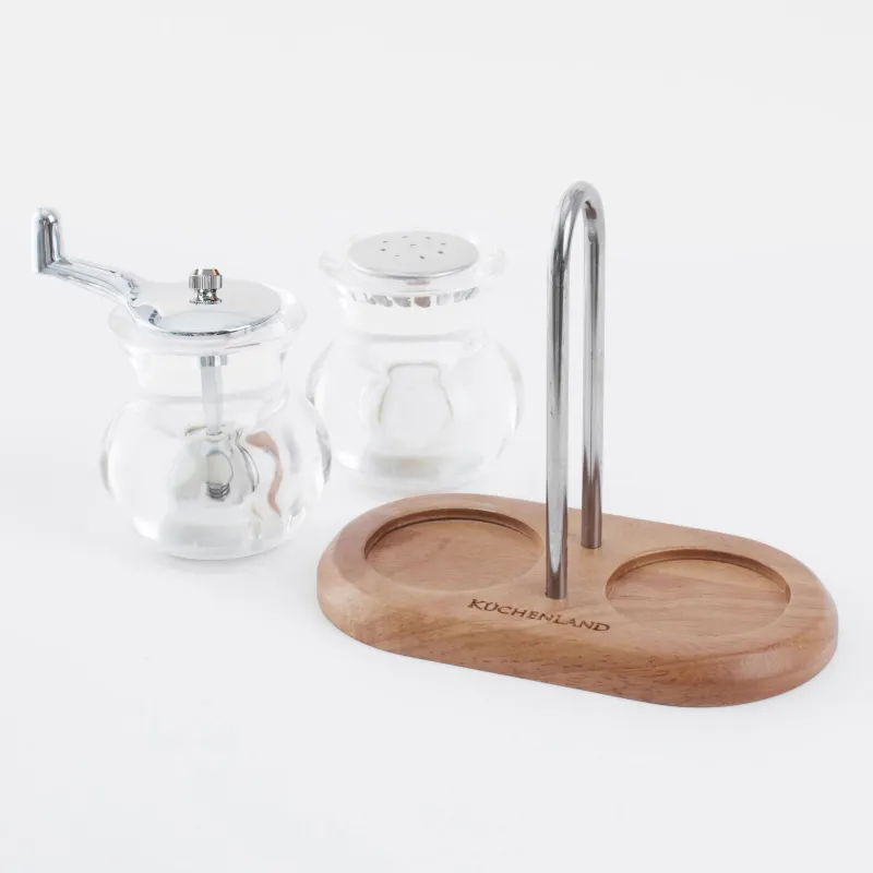 Набор для соли и перца, 13 см, с мельницей, на подставке, акрил/дерево, Spices, image-2