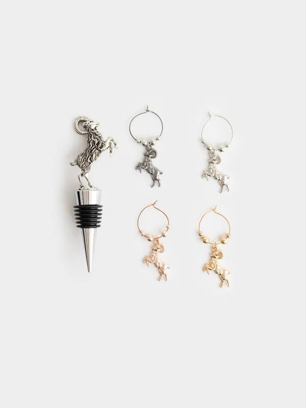Пробка для винной бутылки с подвесками, 5 предметов, Козел на дыбах, Goat silver, image-0