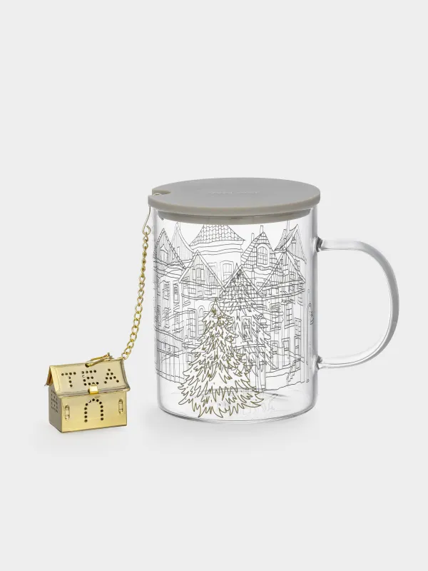 Кружка, 420 мл, с ситом для заваривания, с крышкой, стекло Б/сталь, Дома, Case decor, image-0