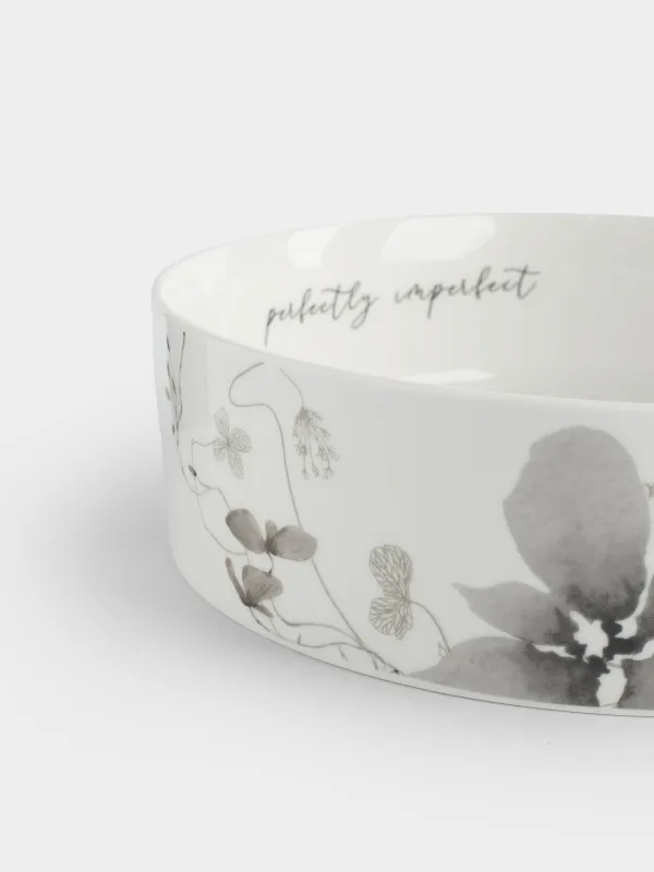 Блюдо, 23х6 см, с бортами, фарфор N, Серые цветы, Watercolor, image-4