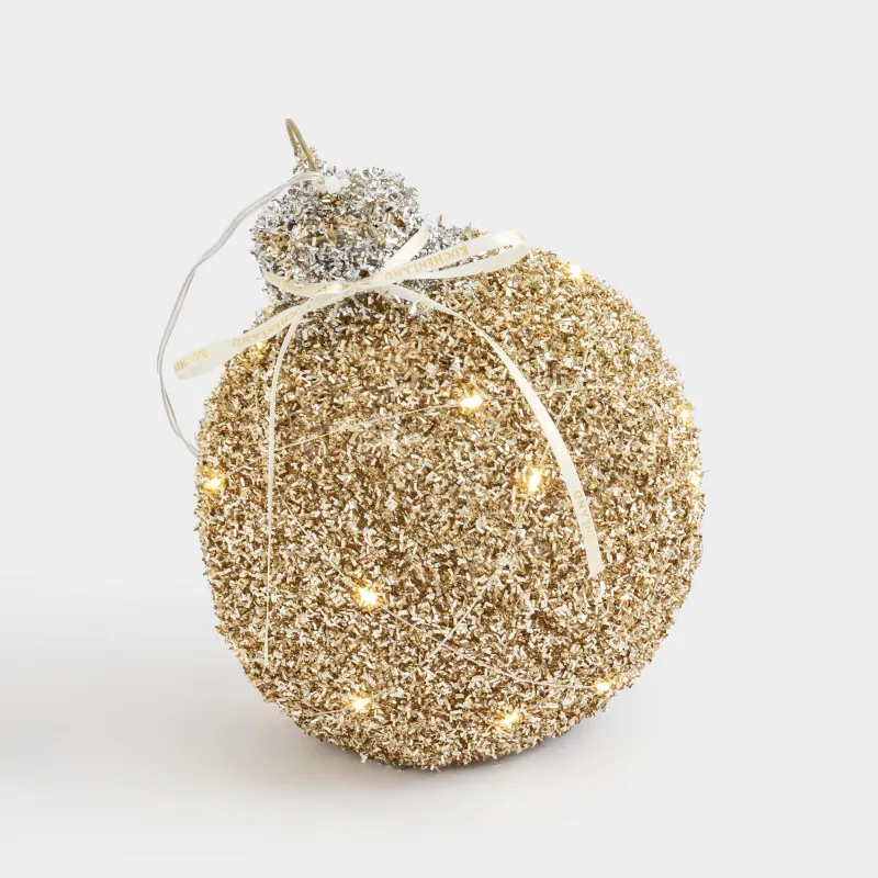 Статуэтка с подсветкой, 20 см, полиэстер/металл, шампань, Елочный шар с блестками, Frosty sparks