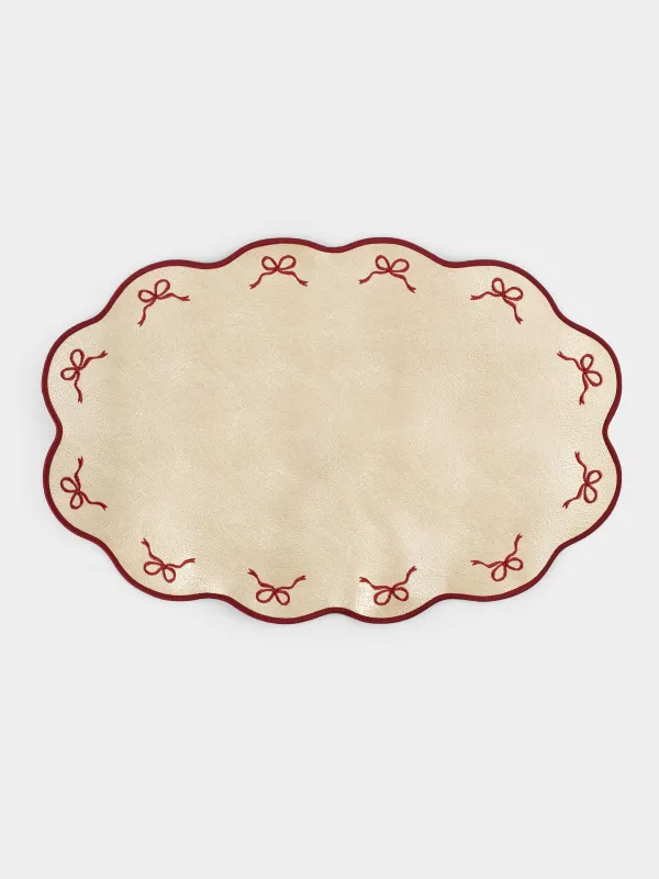 Салфетка под приборы, 30х45 см, двусторонняя, ПВХ/полиэстер, фигурная, золотистая/красная, Rock embroidery, image-0