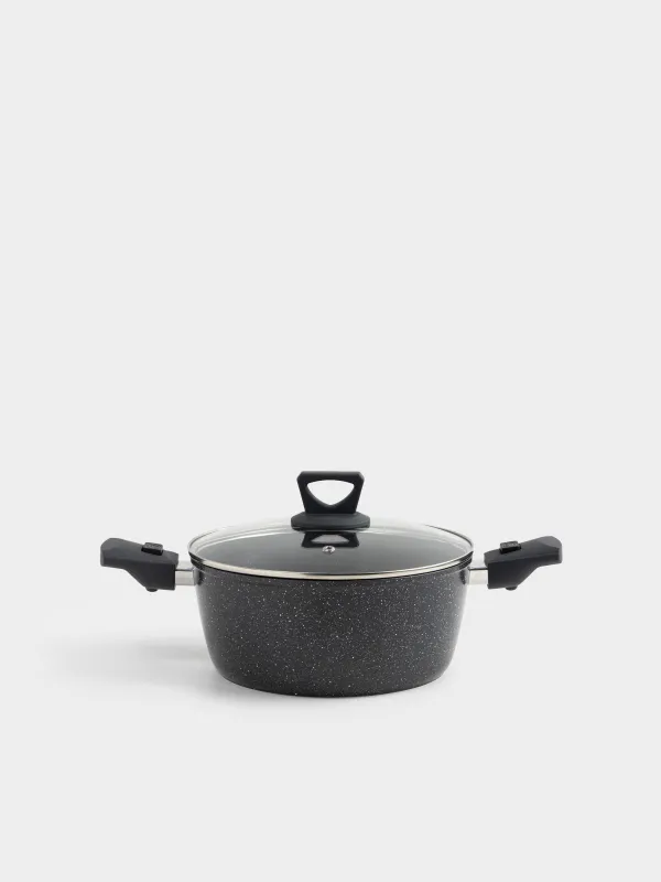 Кастрюля, 24 см, 4,2 л, с крышкой, съемные ручки, с покрытием, алюминий, черная, Scandia, image-0