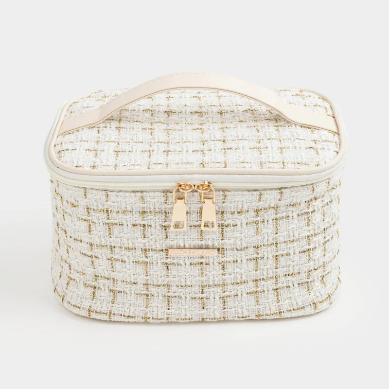 Косметичка, 20x15 см, с ручкой, твид, белая, Wenal, image-1