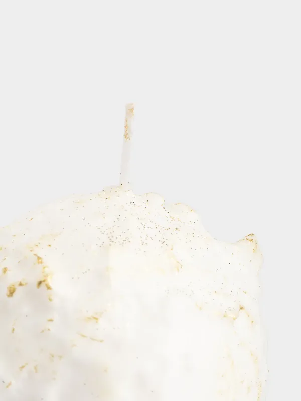 Свеча, 7 см, с блестками, шампань, Застывший снег на шаре, Snowy candle, image-1