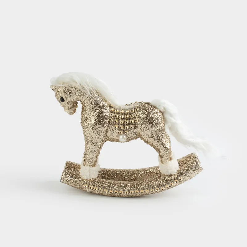Изделие декоративное, 23 см, пластик/полиэстер, шампань, Лошадка-качалка, Figure sparkle