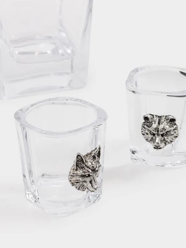 Набор для водки, 4 перс, 5 пр, графин/стопки, стекло/металл, Лесные животные, Lux elements, image-2