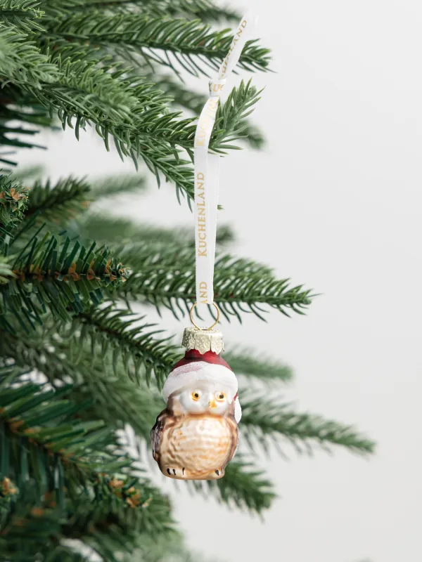 Игрушка елочная, 4 см, стекло, с блестками, золотистая, Сова в колпаке, Figure christmas, image-2