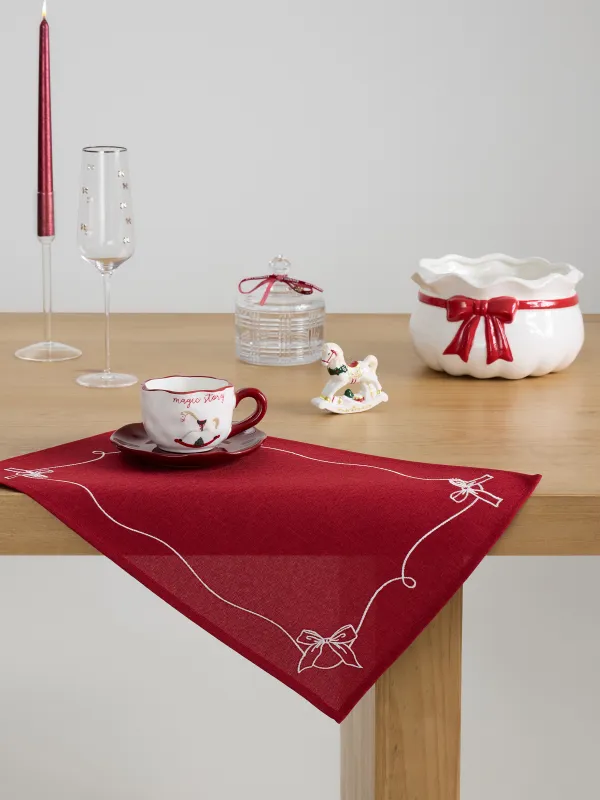 Салфетка под приборы, 30х45 см, полиэстер, прямоугольная, красная, Банты, Bow color, image-4