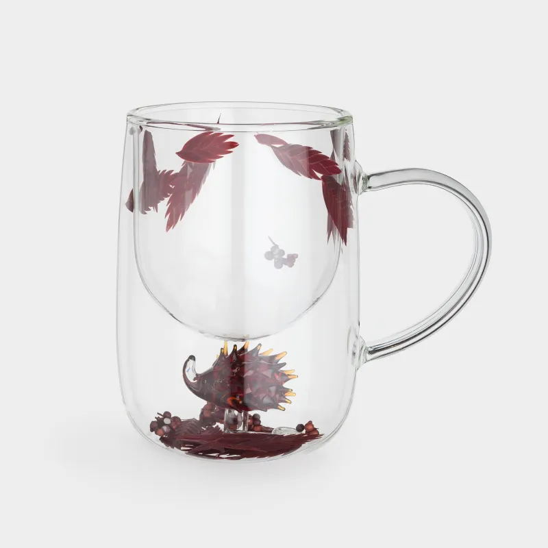 Кружка, 200 мл, стекло Б, с ягодами и листьями внутри, Янтарный ежик, Air shape