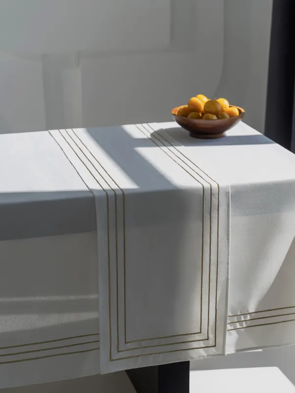 Скатерть, 160х160 см, полиэстер, белая, Линии, Trim gold, image-7