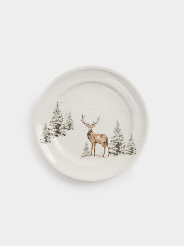 Тарелка закусочная, 20 см, керамика, белая, Олень в снежном лесу, Woodland story, image-0
