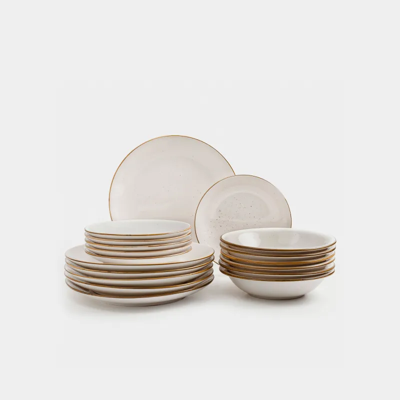 Сервиз обеденный, 6 перс, 18 пр, керамика, молочный, в крапинку, Roxas