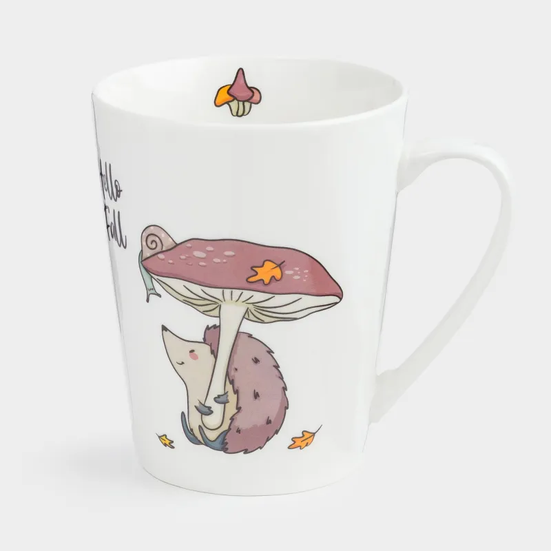 Кружка, 420 мл, фарфор N, белая, Ежик под грибом, Forest animals