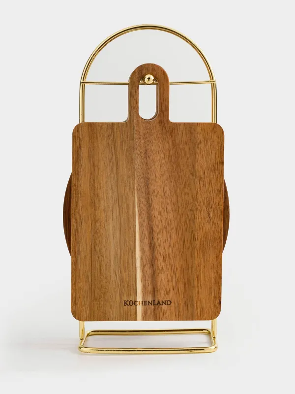 Набор досок разделочных, 2 шт, на подставке, дерево/сталь, прямоугольная/круглая, Noble tree , image-8