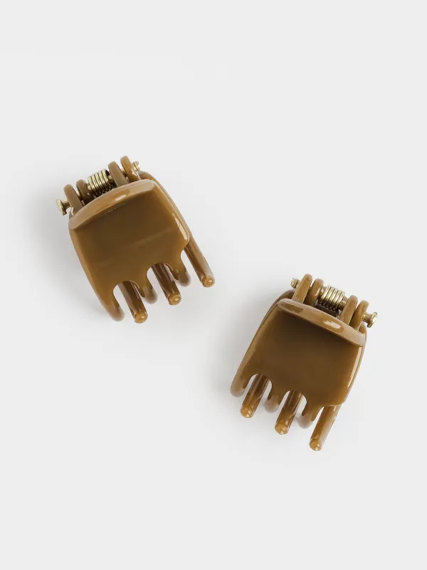 Заколка для волос, 2 см, 2 шт, полипропилен, коричневая, Крабик, Basic, image-3