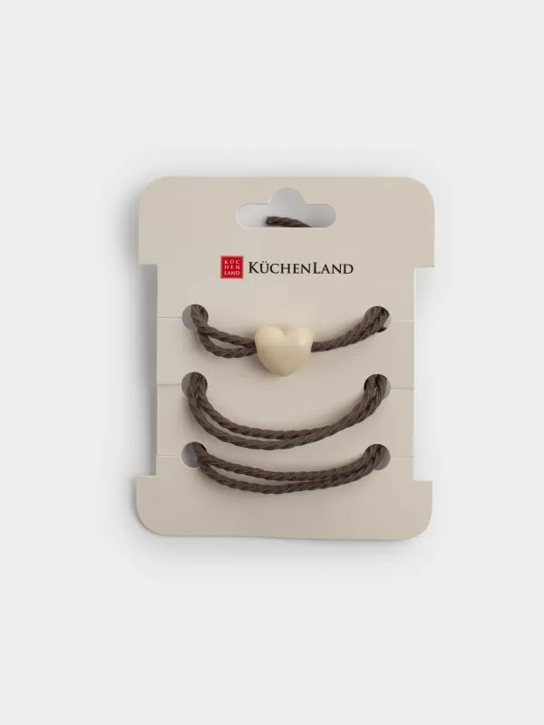 Резинка для волос, 5 см, 3 шт, полиэстер/пластик, коричневая, Сердце, Gracile, image-3