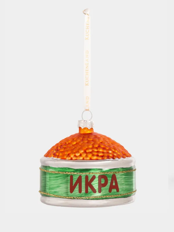 Игрушка елочная, 8х6 см, стекло, красно-зеленая, Банка икры, Figure christmas, image-2