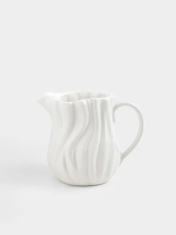 Кувшин, 1,6 л, керамика D, белый, молочная, Волнистый край, Crumple, image-0