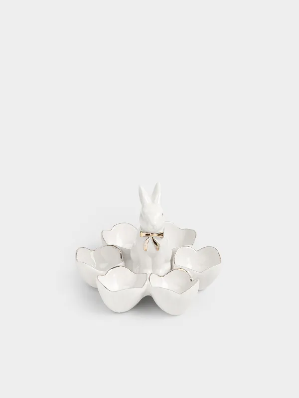 Блюдо пасхальное, 15 см, 6 отд, фарфор P, молочно-золотистое, Кролик, Rustic Easter, image-1