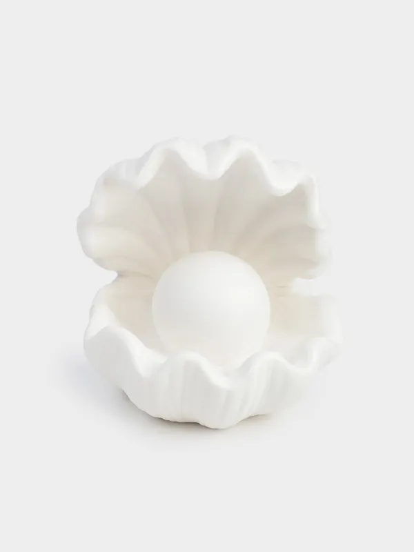 Светильник декоративный, 10х11 см, фарфор P, белый, Ракушка с жемчужиной, Tridacna, image-0