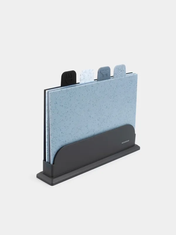 Доска разделочная, 28х19 см, 4 шт, в подставке, пластик, в крапинку, серый микс, Speck, image-0