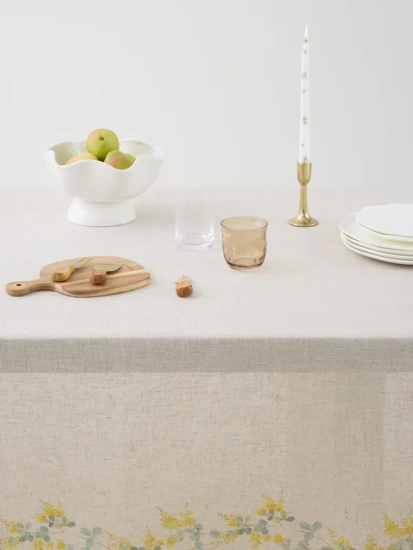 Скатерть, 170х250 см, полиэстер/лен, бежевая, Мимоза, Mimosa flowers, image-1