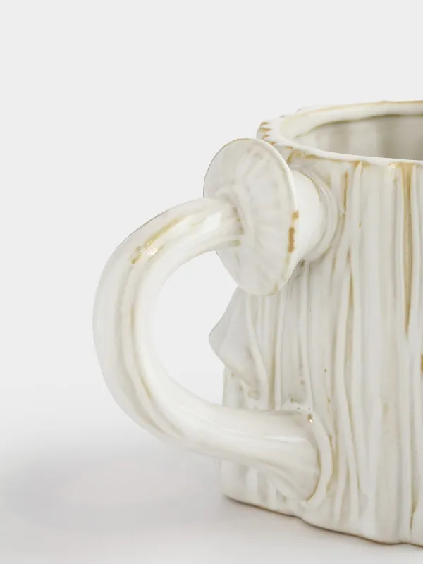 Кружка, 470 мл, фарфор P, молочно-бежевая, Гриб на дереве, Slight frost, image-3