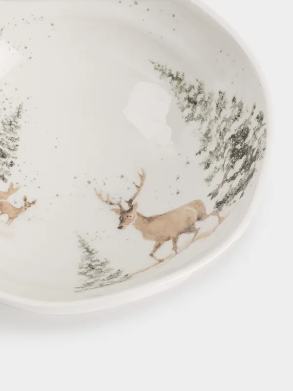 Салатник, 16х5 см, 440 мл, керамика, белый, Олени в снежном лесу, Woodland story, image-3