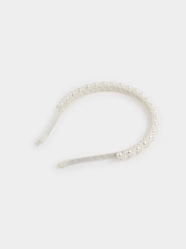 Ободок для волос, 13х16 см, пластик/металл, молочный, Бусины, Hairstyle, image-1